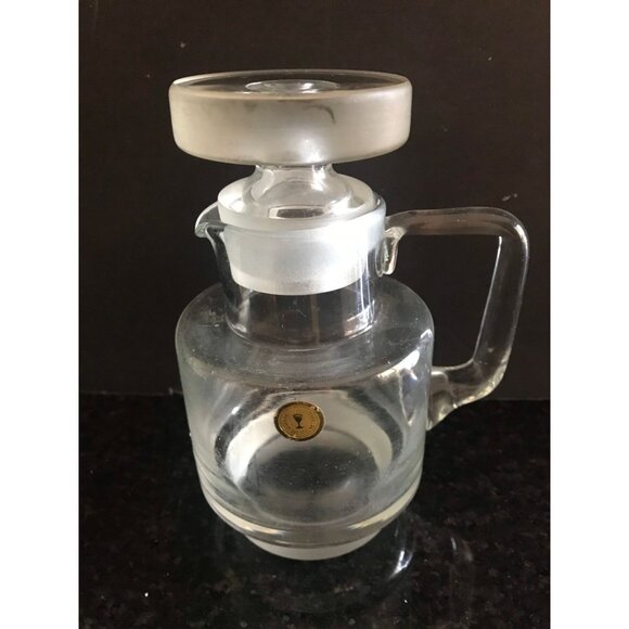 Vtg 1960's Etched Clear Crystal Vinegar Oil Cruet Made in Romania - Picture 1 of 10